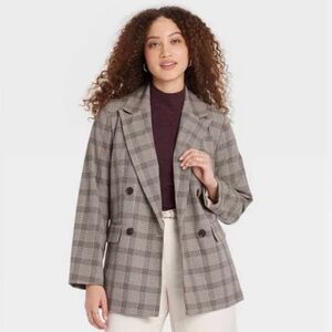a new day Gray Plaid Double-Breasted Blazer